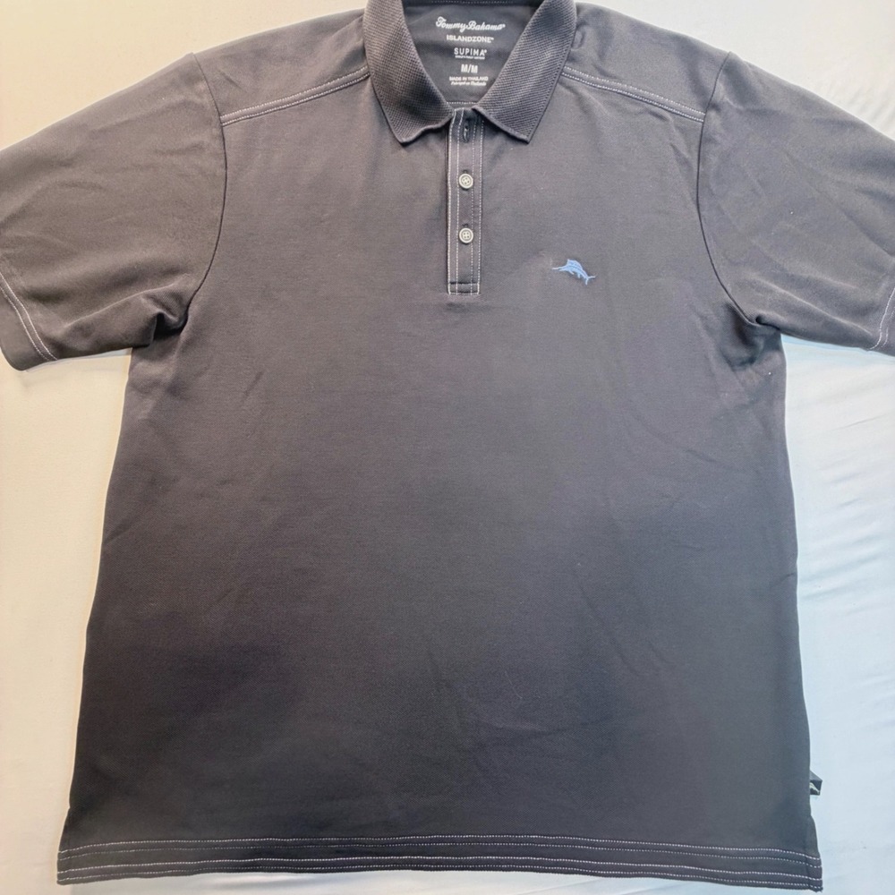 Tommy Bahama IslandZone Supima Polo Charcoal Blue Mens Medium Stretch Golf